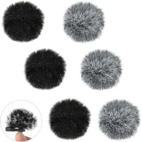 6 Pack Lavalier Microphones Windscreen, DaKuan 0.2/0.4 Inch Lapel Furry Microphone Muff, Mini Windproof Wind Screen for Most Lavalier Microphones (0.2inch, Black/Gray)