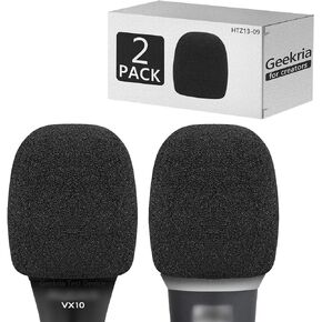 Geekria for Creators Foam Windscreen for 1.6'' Diameter Microphones, Antipop Foam Cover, Mic Wind Cover, Sponge Foam Filter Compatible with Bietrun WXM09, WXM21, Behringer XM8500 (Black / 2 Pack)