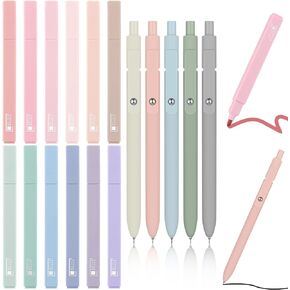 Kisston 17 Pcs Bible Highlighters and Pens No Bleed Through Aesthetic Stationary Set 12 Pastel Highlighter Colored Markers 5 Cute Gel Pens for Journaling Planner Study Office Supplies(Simple Style)