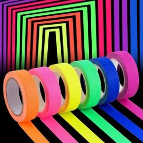 5 Colors Neon Gaffer Tape for Stage Lighting, Fluorescent Rainbow Color UV Blacklight Glow in The Dark Tape