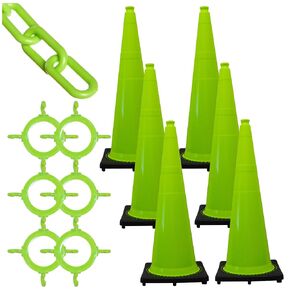 Mr. Chain Traffic Cone and Chain Kit, Safety Green, 36-Inch Height (97214-6)