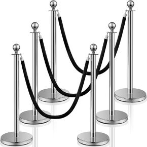 Ferraycle 8 Pcs Crowd Control Stanchions and Velvet Ropes 5 ft Crowd Control Ropes and Poles Silver Crowd Control Barriers Black Stanchion Rope Stainless Steel Stanchion Post for Party Supplies in Saudi Arabia