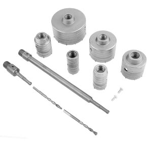 Core Drill Set 10 Pcs TCT Core Drill Bit 35 mm 40 mm 50 mm 65 mm 82 mm 110 mm Concrete Drill Bit Set with Guide Drill 350 mm Shank 300 mm SDS Plus Extension Shank in Saudi Arabia