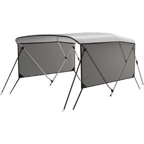 GAOMON 3 Bow Bimini Tops with Mesh Sidewalls Support Poles for Boats,Marine Grade Canvas Top Includes 2 Straps Storage Boot