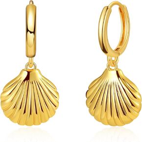 حلق هاجي هوب للنساء والفتيات مطلي بالذهب عيار 18 قيراط أنيق ولطيف صغير على شكل صدفة متدلية أقراط متدلية بسيطة ورقيقة وبسيطة ولا تسبب الحساسية على شاطئ بوهو هدية مجوهرات لعيد الحب in Kuwait