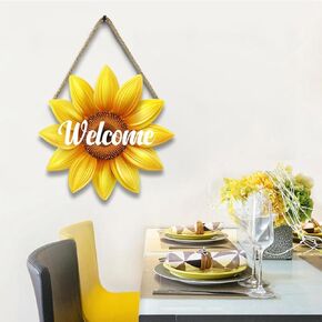 Sunflower Welcome Wood Door Hanger 12 Inch Large Flower Welcome Door Wreath Wall Porch Art Summer Door Sign for Indoor Outdoor Pool Festival Farmhouse Porch Patio Garden Decor