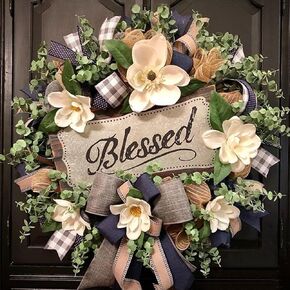 Spring Summer Wreath for Front Door,Magnolia Wreath,Farmhouse Porch Decoration,Front Door Wreath,Housewarming Gift, Buffalo Plaid Year Round Wreath,Everyday Wreath,Summer Home Decor in Saudi Arabia