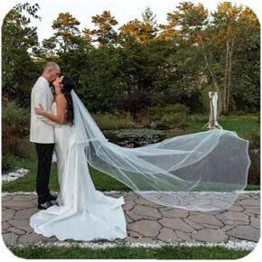 HEREAD Bride Wedding Veil 2 Tiers Cathedral Floor Length Long Bachelorette Party Bridal Tulle Veil with Comb and Ribbon Edge