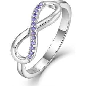 YL Infinity Rings 925 Sterling Silver Engagement Ring Birthstone Anniversary Jewelry for Women