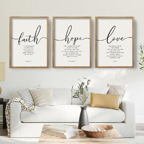 Houmury Set of 3 Framed Farmhouse Bible Verses Wall Decor Sign 11"x14" Christian Faith Scripture Wall Art for Home Living Room Bedroom Wall Decor (11"x14" Grey)