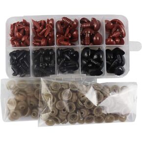 130 Pcs Plastic Triangle Nose Teddy Bear Doll Nose Buttons with Washers for Crafts Crochet Toy and Stuffed Animals Black Brown