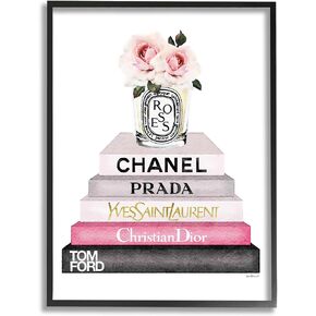 The Stupell Home Decor Collection Book Stack Fashion Candle Pink Rose