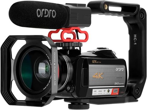 ORDRO 4K كاميرا فيديو كاميرا فيديو 12x زووم بصري 3.1 بوصة IPS شاشة تعمل باللمس 4K Ultra HD 1080P 60FPS WiFi كاميرات فيديو رقمية مع ميكروفون وعدسة واسعة الزاوية وحامل كاميرا وبطاقة SD سعة 64 جيجابايت in Saudi Arabia