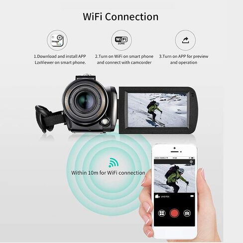 ORDRO 4K كاميرا فيديو كاميرا فيديو 12x زووم بصري 3.1 بوصة IPS شاشة تعمل باللمس 4K Ultra HD 1080P 60FPS WiFi كاميرات فيديو رقمية مع ميكروفون وعدسة واسعة الزاوية وحامل كاميرا وبطاقة SD سعة 64 جيجابايت in Saudi Arabia