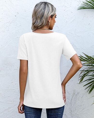3 Pack Women's V Neck Shirt, Summer Rolled Sleeve Solid Tops Casual Loose Tees Lightweight Basic Soft Tshirt in Saudi Arabia