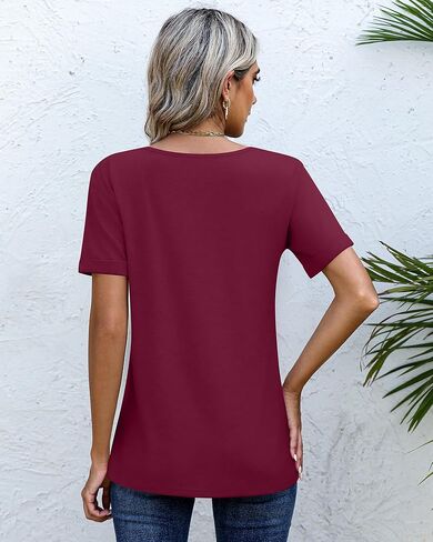 3 Pack Women's V Neck Shirt, Summer Rolled Sleeve Solid Tops Casual Loose Tees Lightweight Basic Soft Tshirt in Saudi Arabia