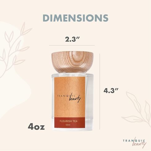 Tranquil Beauty Reed Diffuser with Wood Lid - Flourish Tea Scent Reed Aroma - Floral, Herbal and Slightly Sweet, Rose and Jasmine, 3 Sticks - Modernistic Design and Decorative Fragrance-2.3x4.3in in Saudi Arabia