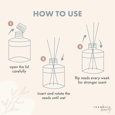 Tranquil Beauty Reed Diffuser with Wood Lid - Flourish Tea Scent Reed Aroma - Floral, Herbal and Slightly Sweet, Rose and Jasmine, 3 Sticks - Modernistic Design and Decorative Fragrance-2.3x4.3in in Saudi Arabia