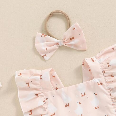 Newborn Baby Girl Farm Outfit Chicken Print Ruffle Sleeve Romper Jumpsuit Bodysuit with Headband Cute Summer Outfit in Saudi Arabia