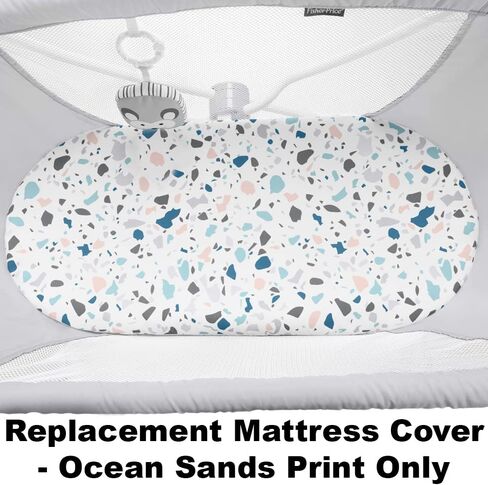 ملاءة بديلة لسرير Fisher-Price Rock with Me - GNX44 ~ غطاء مرتبة بديل - طباعة Ocean Sands، أبيض، أزرق in Kuwait