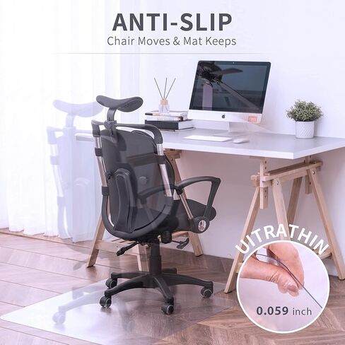 بساط كرسي مكتب ROSMARUS للأرضيات الصلبة مقاس 47 بوصة × 59 بوصة، سجادات كرسي صلبة شفافة للمكتب المنزلي، سجادة تحت المكتب لحماية أرضية الكرسي المتدحرج PVC حصيرة شفافة، مستطيلة in Kuwait