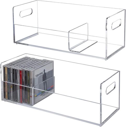 MyGift Modern Premium Clear Acrylic Stackable CD Holder Racks with Cutout Carrying Handles, Compact Disc Jewel Case Display Crates, Media Storage Organizers, Set of 2 in Saudi Arabia