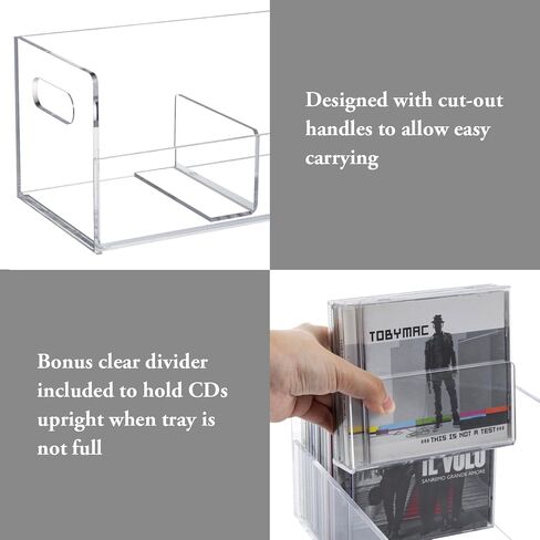 MyGift Modern Premium Clear Acrylic Stackable CD Holder Racks with Cutout Carrying Handles, Compact Disc Jewel Case Display Crates, Media Storage Organizers, Set of 2 in Saudi Arabia
