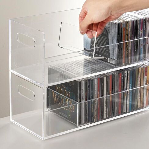 MyGift Modern Premium Clear Acrylic Stackable CD Holder Racks with Cutout Carrying Handles, Compact Disc Jewel Case Display Crates, Media Storage Organizers, Set of 2 in Saudi Arabia
