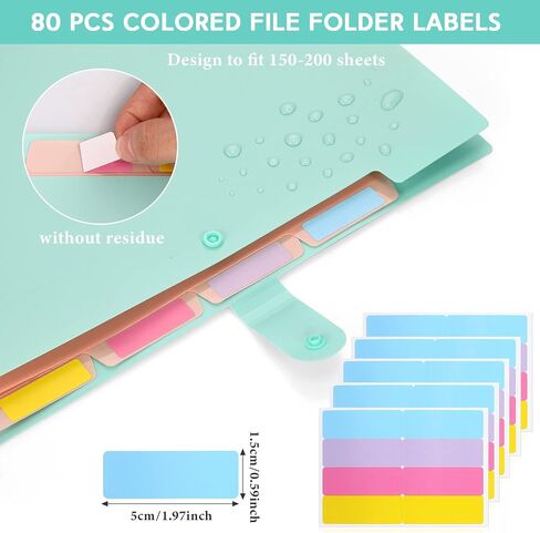 10 Packs Expanding File Folders with 5 Pockets, A4 Letter Size Cute Folders for Documents, File Document Organizer with 80 Pcs File Folder Labels for Document School Office Supplies in Saudi Arabia