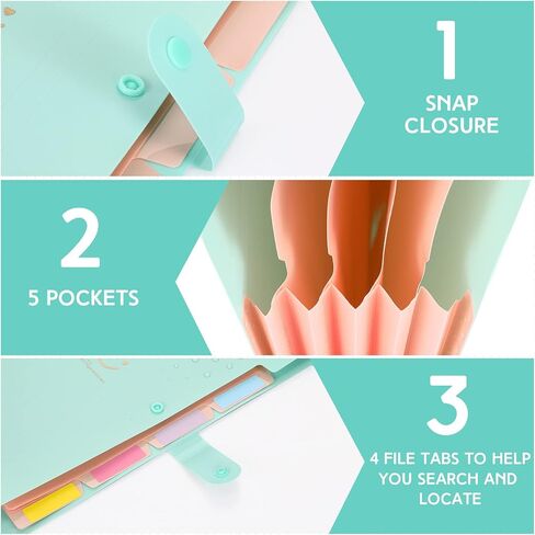 10 Packs Expanding File Folders with 5 Pockets, A4 Letter Size Cute Folders for Documents, File Document Organizer with 80 Pcs File Folder Labels for Document School Office Supplies in Saudi Arabia