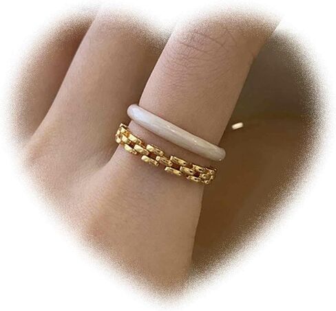 Vintage White Enamel Ring Gold Chain Knuckle Ring Layered Open Finger Ring Retro Stacking Ring Adjustable Enamel Ring Jewelry for Women and Girls in Saudi Arabia