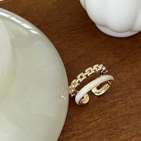 Vintage White Enamel Ring Gold Chain Knuckle Ring Layered Open Finger Ring Retro Stacking Ring Adjustable Enamel Ring Jewelry for Women and Girls in Saudi Arabia