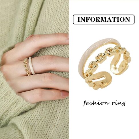 Vintage White Enamel Ring Gold Chain Knuckle Ring Layered Open Finger Ring Retro Stacking Ring Adjustable Enamel Ring Jewelry for Women and Girls in Saudi Arabia