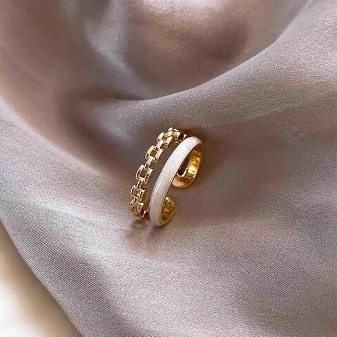 Vintage White Enamel Ring Gold Chain Knuckle Ring Layered Open Finger Ring Retro Stacking Ring Adjustable Enamel Ring Jewelry for Women and Girls in Saudi Arabia