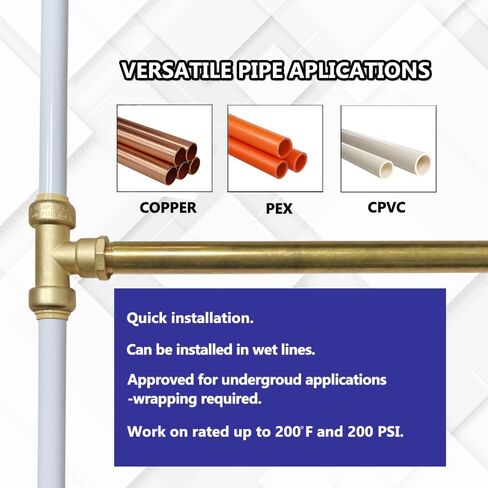 HQMPC Pex Fittings Female Tee No Lead 3/4" Push Fit Female Plumbing Tee Push-to-Connect Plumbing Fittings Brass Pipe Connector T Fittings for Copper PEX CPVC 2Pcs in Saudi Arabia