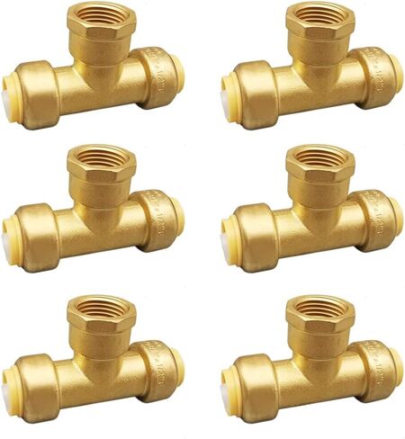 HQMPC Pex Fittings Female Tee No Lead 3/4" Push Fit Female Plumbing Tee Push-to-Connect Plumbing Fittings Brass Pipe Connector T Fittings for Copper PEX CPVC 2Pcs in Saudi Arabia