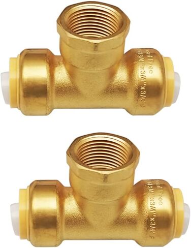 HQMPC Pex Fittings Female Tee No Lead 3/4" Push Fit Female Plumbing Tee Push-to-Connect Plumbing Fittings Brass Pipe Connector T Fittings for Copper PEX CPVC 2Pcs in Saudi Arabia