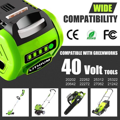 بطارية بديلة لبطارية Greenworks 40V 29472 29462 29252 20202 22262 25312 21242 بطارية ليثيوم متوافقة مع أدوات الطاقة بالمنشار اللاسلكي GreenWorks G-MAX 40 فولت 【عبوتان 40 فولت 6000 مللي أمبير في الساعة】 in Saudi Arabia