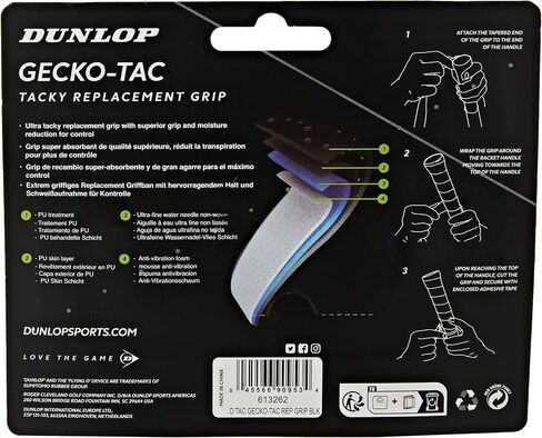قبضة بديلة للتنس/الاسكواش/كرة الريشة/البادل من Dunlop Sports Gecko-Tac (تتوفر ألوان أبيض وأسود) (مبتذل للغاية مع قبضة فائقة وتقليل الرطوبة للتحكم المطلق) in Saudi Arabia