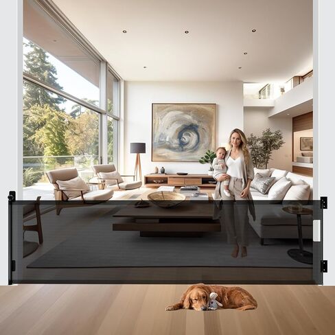 TSAYAWA 138" Extra Wide Retractable Baby Gate for Large Opening, 34.5 Inch Tall Long Child Safety Baby Gates for Doorways Hallways Stairs, Adjustable Mesh Dog Gate for Kids, Indoor Outdoor, White in Saudi Arabia