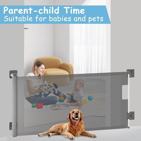 TSAYAWA 138" Extra Wide Retractable Baby Gate for Large Opening, 34.5 Inch Tall Long Child Safety Baby Gates for Doorways Hallways Stairs, Adjustable Mesh Dog Gate for Kids, Indoor Outdoor, White in Saudi Arabia
