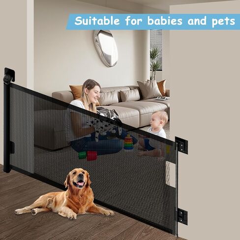 TSAYAWA 138" Extra Wide Retractable Baby Gate for Large Opening, 34.5 Inch Tall Long Child Safety Baby Gates for Doorways Hallways Stairs, Adjustable Mesh Dog Gate for Kids, Indoor Outdoor, White in Saudi Arabia