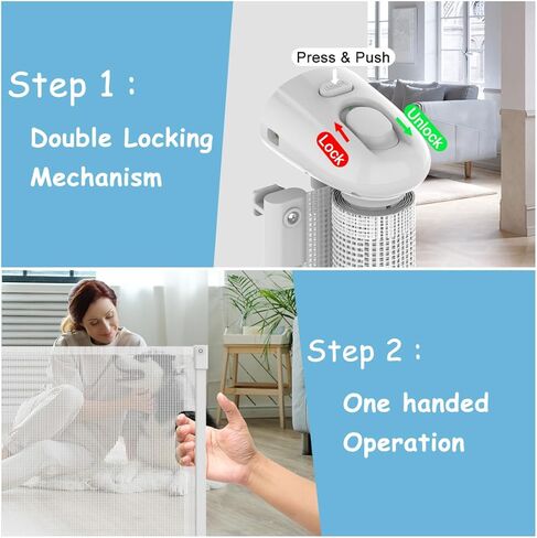 TSAYAWA 138" Extra Wide Retractable Baby Gate for Large Opening, 34.5 Inch Tall Long Child Safety Baby Gates for Doorways Hallways Stairs, Adjustable Mesh Dog Gate for Kids, Indoor Outdoor, White in Kuwait