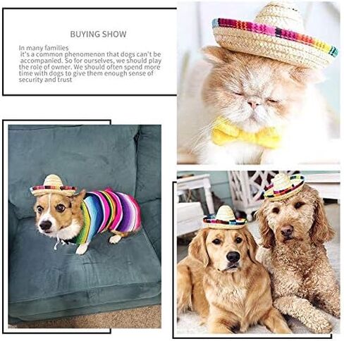 2Pack Handcrafted Pet Straw Hat with Adjustable Chin Strap, Lovely Sun Hat Funny Mexican Party Costume Party Photo Prop Dog Sombrero Hat for Dog/Puppy/Cat/Kitty in Saudi Arabia