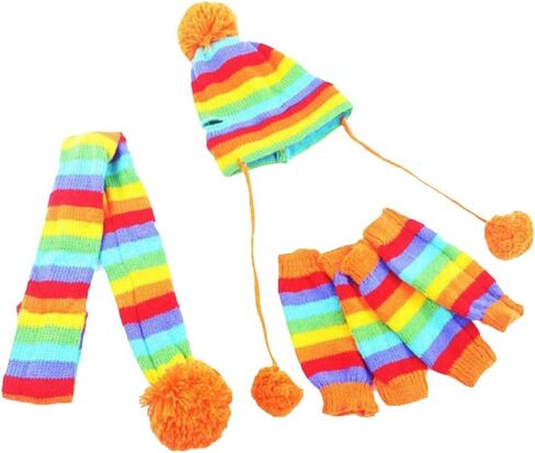 POPETPOP Knitted Winter Dog Scarf Hat Set - Winter Warm Caps Neck Warmer Knitted Scarf Hat Leg Warmers Knitted Hat for Dogs in Saudi Arabia