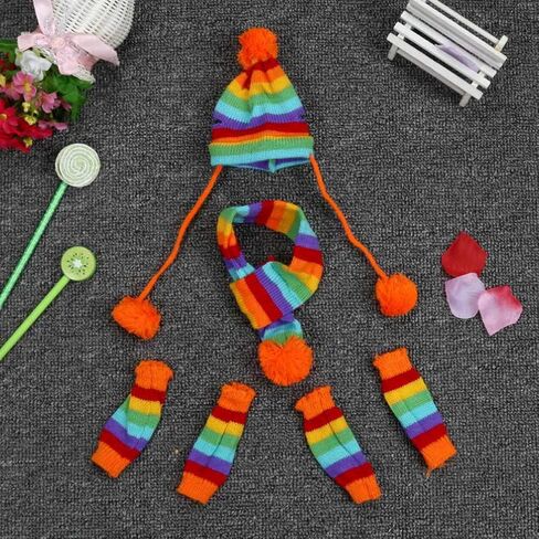 POPETPOP Knitted Winter Dog Scarf Hat Set - Winter Warm Caps Neck Warmer Knitted Scarf Hat Leg Warmers Knitted Hat for Dogs in Saudi Arabia