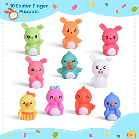 FUN LITTLE TOYS 10 PCS Bunny Chick Finger Puppet for Easter Basket Stuffers, Include 5 Bunnies & 5 Chicks in Kuwait