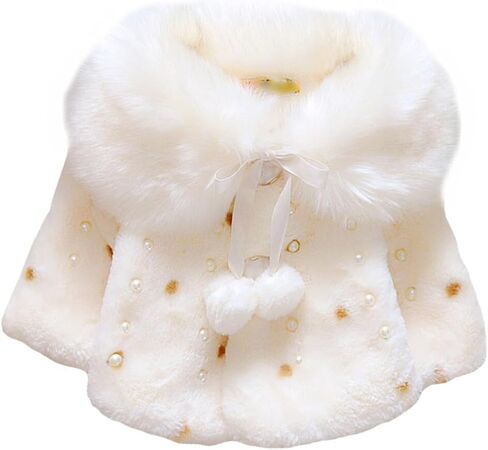 معاطف BESTOYARD Cape Girls باللون البيج لملابس خارجية سميكة، معطف فرو للأطفال الصغار، ملابس الفتيات، عباءة فرو، كيب فرو، معدات الشتاء، قطن أبيض in Saudi Arabia