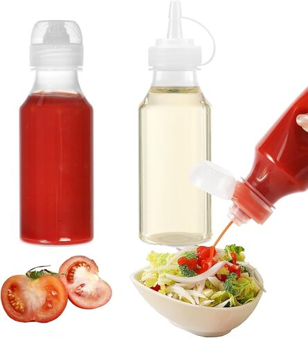 Condiment Squeeze Bottles, 8oz (250ml) BPA-Free Condiment Squeeze Bottles,Set of 2, Leak-Proof, Condiment Container, Mustard, Ketchup, Mayo, Oil, Vinegar (Clear) in Kuwait