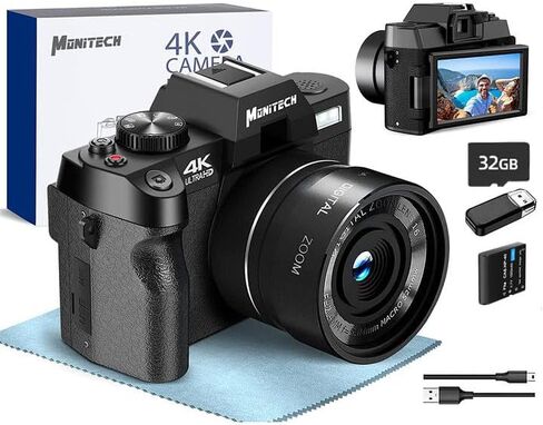 كاميرا رقمية بدقة 4K للتصوير الفوتوغرافي والفيديو، وكاميرا تسجيل فيديو بدقة 48 ميجابكسل لليوتيوب مع شاشة قابلة للطي بزاوية 180 درجة، وتكبير رقمي 16X، وزاوية عريضة 52 ملم وعدسة ماكرو، وبطاريتين، وبطاقة TF بسعة 32 جيجابايت in Kuwait